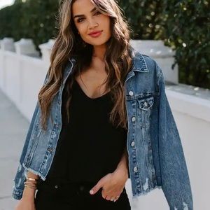 NWT VICI Night Rider Pocketed Distressed Denim Jacket